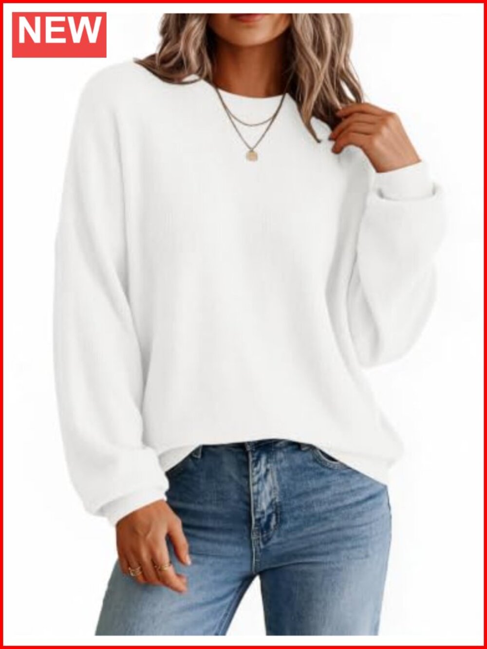 Oversized Knit Pullover Sweater Women Crewneck Long Sleeve Fall Top